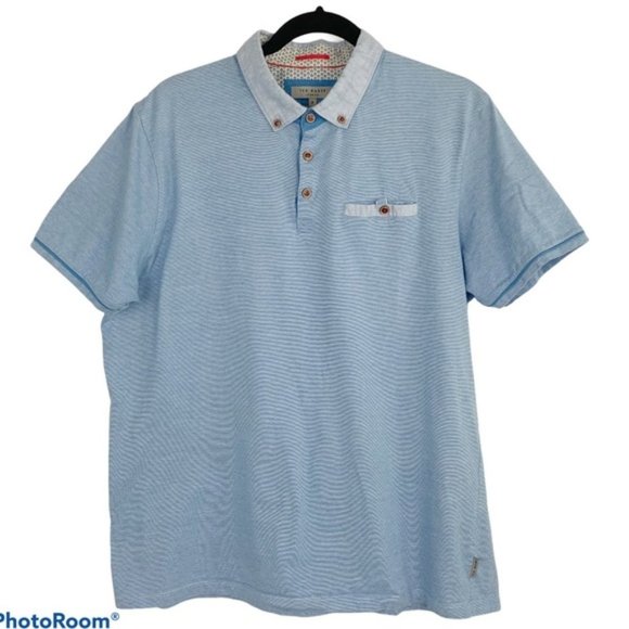 Ted Baker Blue Linen Collar Polo 6 - Picture 1 of 8